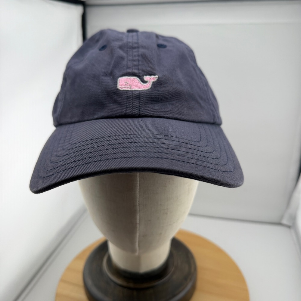 Vineyard Vines Mens Navy Blue Pink Whale Logo Adjustable Baseball Hat Cap